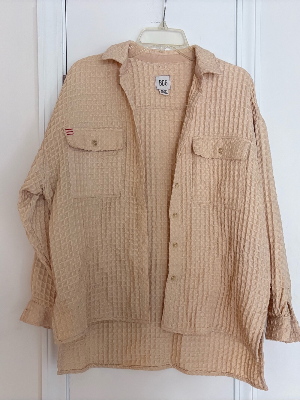 BDG Waffle Button-Up Shirt Jacket in Beige